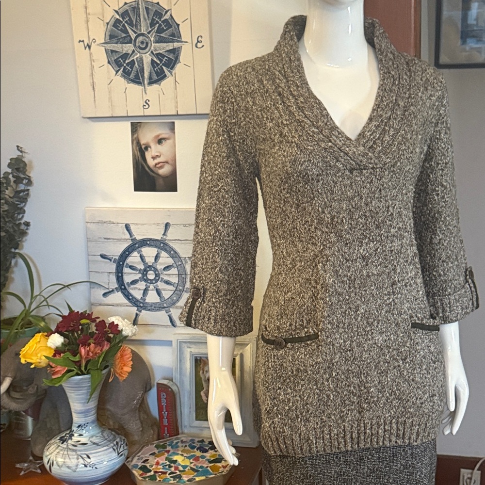 NWT Style&Co size small long brown/Gray Knit Sweater with Pockets